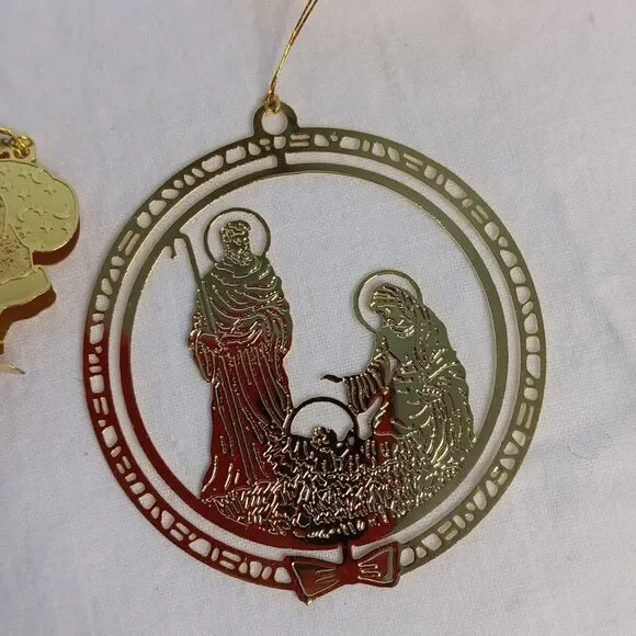 10 Gold Tone Christmas Tree Ornament Lot Die Cut Brass Vintage - Picture 10 of 16